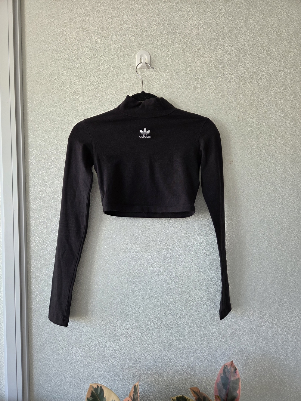 adidas Black Cropped Long-Sleeve Turtleneck Top